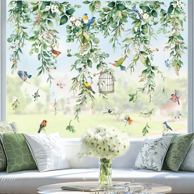 Produktbild von Solidchoice – Dekorative Fensteraufkleber mit grünen Pflanzen und Blättern