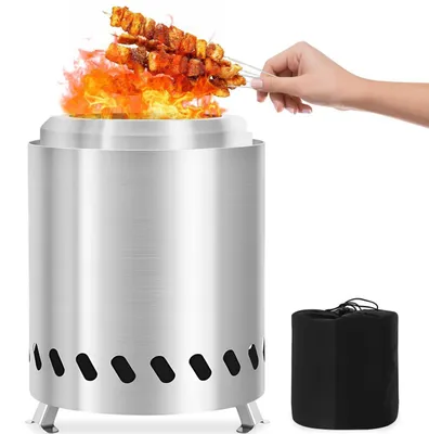 Image de Brasero en acier inoxydable sans fumée, avec sac de rangement, portable. Cheminée d'extérieur peu fumante, idéale pour les pellets et le bois