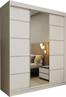 Produktbild von Masseno Schiebetürenschrank MIRELLA 180 cm Kleiderschrank Schlafzimmer Schrank 3-türig mit Spiegel Weiß