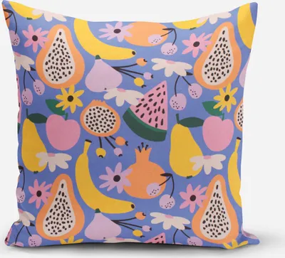 Produktbild von SCHÖNER LEBEN. Kissenhülle aus Baumwolle Retro Pop Obst Blumen lila b Größe 80x80cm (HxB) 80x80cm (HxB) Größe