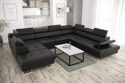 Produktbild von Ecksofa GALAXY MAX I Ledersofa 280x350x225 Schlaffunktion und zwei Bettkasten, Schwarz - Rechts