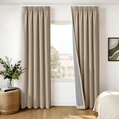 Productafbeelding van 100% verduisterende gordijnen - Set van 2 - Linnenlook gordijnen met plooiband thermisch gordijn - Woonkamer Slaapkamer