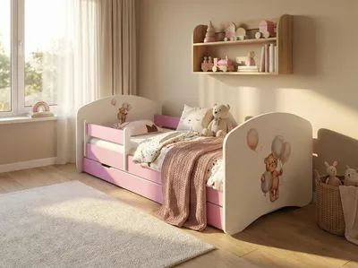 Immagine prodotto di Lettino Happy Babies - Set con materasso, cassetto e sponda di protezione, 70x140, lettini per bambine e lettini per ragazzi, lettini per bambini, orsetto
