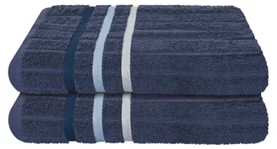 Produktbild von uncover by SCHIESSER Duschtuch Ohio 2er-Set | 100% Baumwolle | Streifen-Design | Weich, saugstark und pflegeleicht | 70x140 cm | Dunkelblau