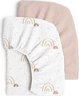 Produktbild von lulumoon 2er Set Kinder Spannbettlaken, Musselin-Baumwolle Spannbetttuch für Babybett und Kinderbett 60x120cm / 70x140cm Reisebett Spannlaken