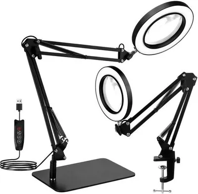 Immagine prodotto di Ibenzoa® Lente d'ingrandimento con ingrandimento 15x, lente in vetro e 120 LED, morsetto stabile, braccio regolabile – ideale per la lettura e le riparazioni