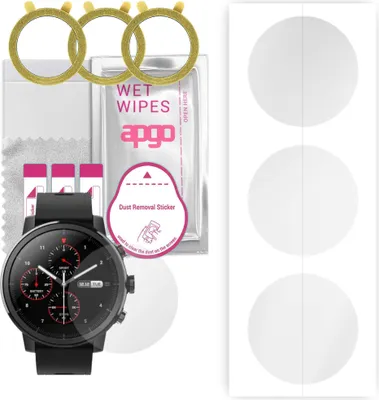 Produktbild von apgo 3 Stück Schutzfolie, klar, kompatibel mit Amazfit Stratos Plus Smartwatch, Hydrogel Displayschutzfolie mit Positionierhilfe, Displayfolie, robust und kratzfest
