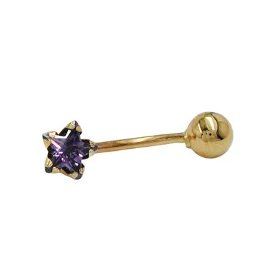 Produktbild von Gallay belly button piercing bananabell 18x6mm star cubic zirconia amethyst with ball 14k Gold 430382