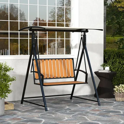 Produktbild von Hollywoodschaukel mit verstellbarem Sonnendach, 2-Sitzer Gartenschaukel, Metall, Schwarz | 142 x 112 x 162 cm | 27 kg