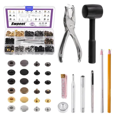 120 Druckknöpfe 12,5 mm + Lochzange, 6 Farben, für Leder & Stoff
