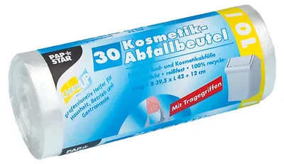 Image de Sacs poubelles PAPSTAR avec poignée, 10 litres, transparents, film PEHD, 395 x 420 mm, 1 rouleau de 30 sacs