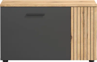 Produktbild von trendteam Garderobe Esteban Stauraum-Sitzbank, Anthrazit Melamin/ Evoke Oak Melamin, B/H/T: 80/48/36 cm