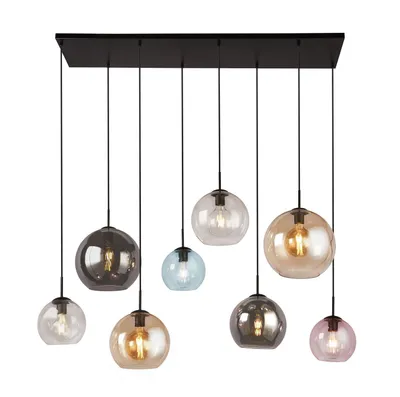 Produktbild von Hängeleuchte Metall Glas H: max. 150 cm Schwarz Bunt E27 Kugel Schirm Retro
