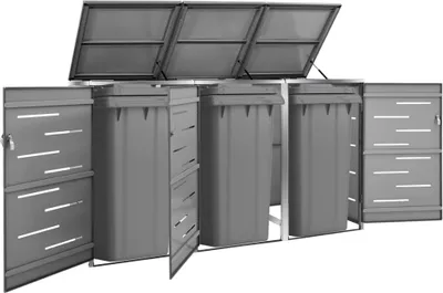 Produktbild von vidaXL Box na 3 koše 207x77,5x115 cm nerezová oceľ