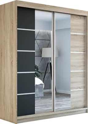Produktbild von Schwebetürenschrank Kleiderschrank ERO 180 cm Schrank Garderobe Spiegel.Verschiedene Farben (Weiß, Schwarz, Somona). Möbel vom Hersteller!