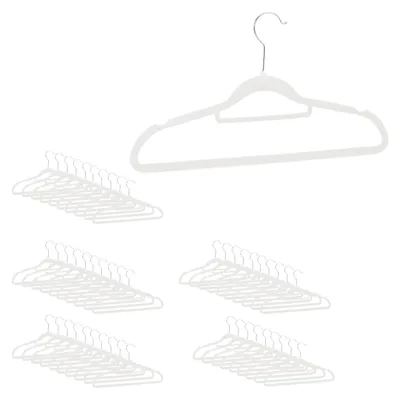 Productafbeelding van Relaxdays XXL set kledinghangers, fluwelen hangers met broekhouder, dasthouders, antislip, draaibaar, grote verpakking van 50 stuks, wit