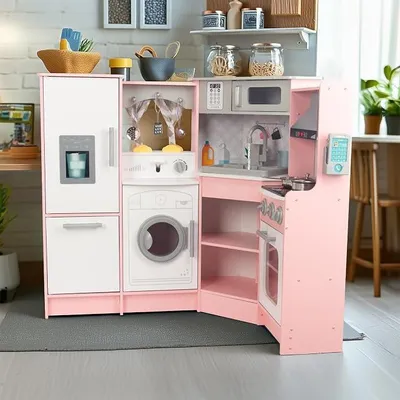 Imagen del producto de Cocina de juguete de madera rosa para niños, cocina infantil con fregadero, hornilla, horno. Cocina de madera, juguete para niños a partir de 3 años (rosa)