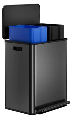 Productafbeelding van Afvalbak voor de keuken met 2 compartimenten - Afvalcontainer - 2 x 30 liter - RVS - Zachte sluiting van het deksel - Voetpedaal - Uitneembare binnenbakken - Zwart