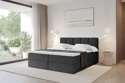 Produktbild von ALTDECOR Boxspringbett - H3 Matratze und Topper - FAMA - 140x200 - Schwarz - Doppelbett, Boxbett, Polsterbett mit Bettkasten mit Stauraum und Kopftei