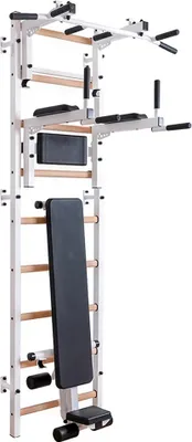 Produktbild von BenchK Sprossenwand 733W, 67 cm breit, 2,40 m hoch, abnehmbare Klimmzugstange, Dip Barren, Bank, 150 kg