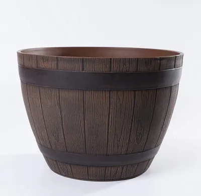 Produktbild von Jinfa 1 Blumenkübel aus Kunststoff in Holzoptik | Farbe: Kastanie | Design: Weinfass | Ø 38 cm