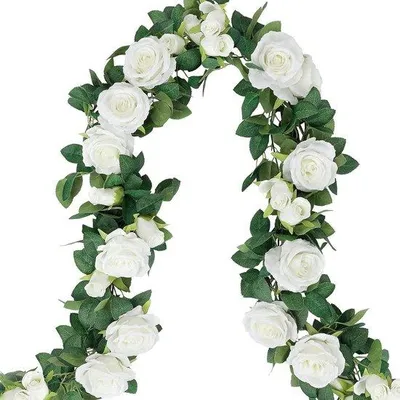 Image de Ruban décoratif avec des roses artificielles - Décoration de mariage - 26 mètres - Blanc