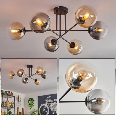 Produktbild von Fossobiubo Deckenlampe aus Metall/Glas in Schwarz/Rauchfarben/Klar/Bernstein/Klar