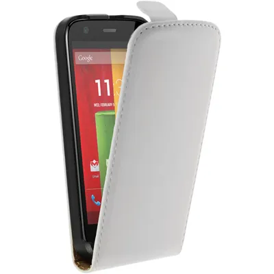 Produktbild von PhoneNatic Kunst-Lederhülle kompatibel mit Motorola Moto G - Flip-Case weiß + 2 Schutzfolien