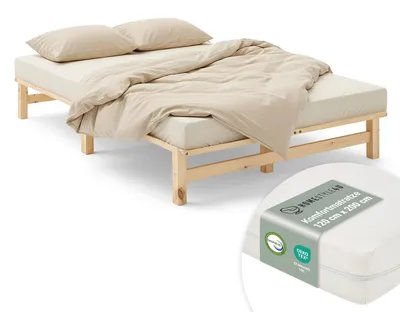 Image de Cadre de lit 120x200 cm avec Matelas Lit en bois massif Lit double Lit palette Lit d'enfant Sommier à lattes