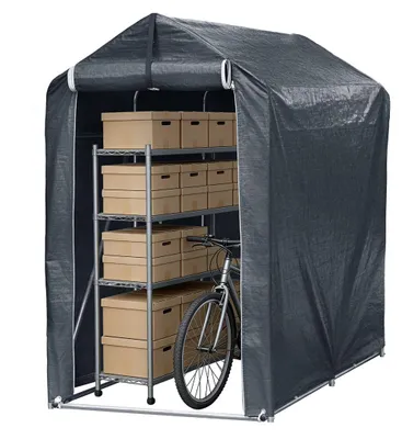 Produktbild von Ikodm Fahrradgarage Garagenzelt 187x100x165cm, Wasserdichtes Fahrradzelt 160g PE, UV-Schutz Unterstand für 2 Fahrräder, Stahlrahmen Verzinkt, Grau