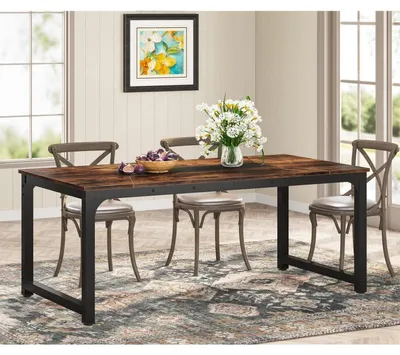 Immagine prodotto di Tavolo da pranzo rettangolare, dimensioni 180x90x77 cm, stile industriale, colore marrone rustico, per 6-8 persone