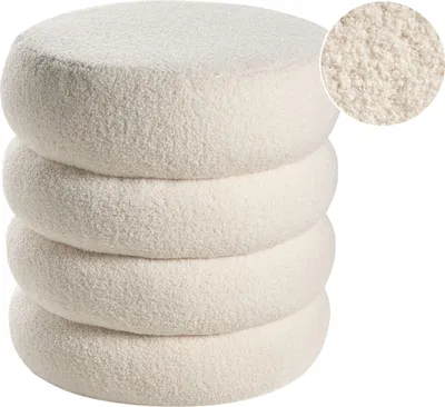 Obrázek produktu pro BELIANI Taburet krémově bílý buklé čalounění kulatý prošívaný čalounění puf podnožka moderní styl obývací pokoj