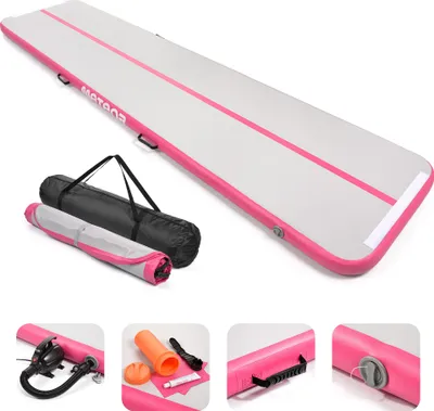 Produktbild von Meteor Airtrack Rosa 4m Aufblasbare Trainingsmatte Akrobatik Gymnastikmatte mit Pumpe und Tasche