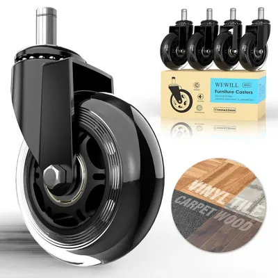 Obrázok produktu pre Kolieska na kancelársku stoličku 11 mm x 22 mm, 5 ks, guma, do kancelárie