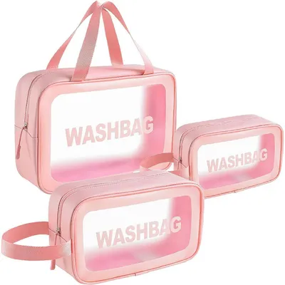 Imagen del producto de Estuche transparente impermeable para cosméticos, ideal para maquillaje, color rosa, juego de 3 unidades