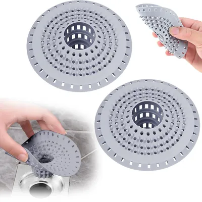 Image de Filtre anti-obstruction pour canalisation, 2 pièces, en silicone, pour douche, avec ventouse, adapté pour baignoire, lavabo, cuisine, protège contre les obstructions