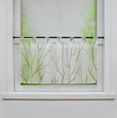 Produktbild von Joyswahl Scheibengardine mit Schlaufen Kurz Küchen Gardinen Voile Bistrogardine mit Verzweigungsmuster Beige HxB 45x120 cm