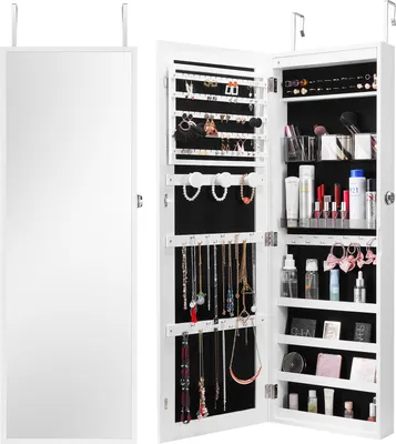 Produktbild von SucceBuy Schmuckschrank mit Spiegel zur Wandmontage, 108 cm, weiß