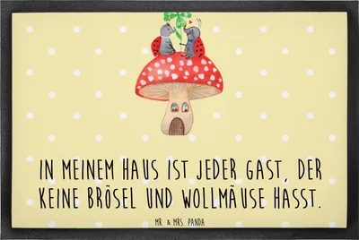 Produktbild von Mr. & Mrs. Panda Fussmatte Marienkäfer Fliegenpilz 50 x 75 cm - Gelb Pastell - Geschenk, fußmatte, Zuhause, Wohnung, Schuhabstreifer, Fleigenpilzhaus, Haus, Schmutzmatte