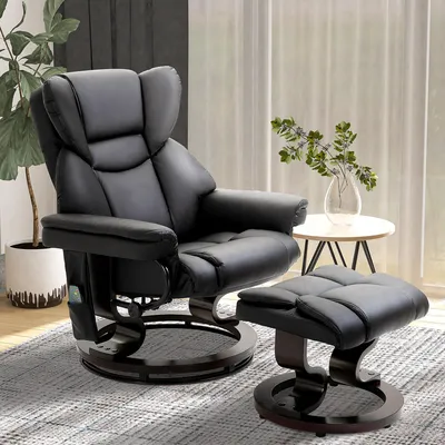 Produktbild von Massagesessel mit Hocker & 10 Massagepunkten, Relaxsessel 360° drehbar, Fernsehsessel Kunstleder, Schwarz | 145° neigbar | 79x82x101 cm | bis 160 kg