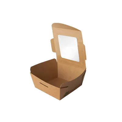 Produktbild von Feinkostboxen Pappe "pure" eckig 350 ml 4,5 cm x 9 cm x 9 cm braun "100% Fair"