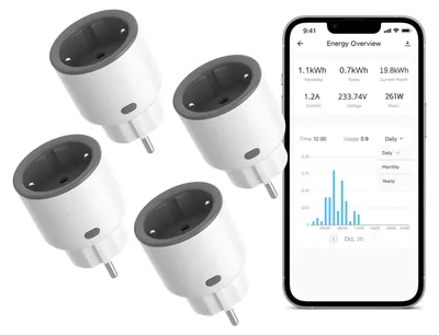 Image de SONOFF S60TPF 16 A 4 000 W : prise Wi-Fi avec mesure de la consommation, lot de 4 prises intelligentes, protection contre les surcharges,vocale, compatible avec Alexa/Google Home (Wi-Fi 2,4 GHz)