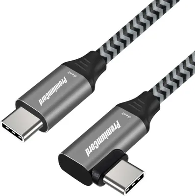 Produktbild von PremiumCord USB-C gebogenes Kabel ( USB 3.2 GEN 2, 3A, 60W, 20Gbit/s ) Baumwollgeflecht 1m