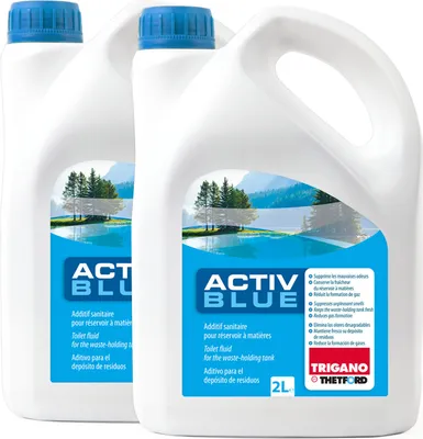 Produktbild von 2x Thetford Activ Blue Toiletten Zusatz für Abwasserbehälter je 2L Fäkalientank Camping Toiletten Flüssigkeit