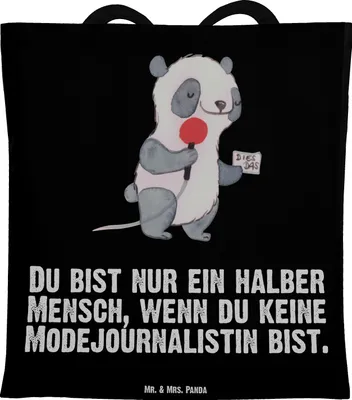 Produktbild von Mr. & Mrs. Panda Einkaufstüte Modejournalistin Herz - Schwarz - Geschenk, Schultasche, Ausbildung, Shopping Tasche, Jutebeutel, Witzig, Spruch, Lustig, Studium, Tote Bag