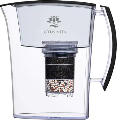 Produktbild von Lotus Vita Wasserfilter Kanne Lotus 1,6L - Schwarz Matt - Natura Plus