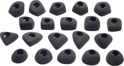 Set von 20 schwarzen Klettergriffen; verschiedene Formen; hergestellt von Ocun; geeignet für Kletterwände.