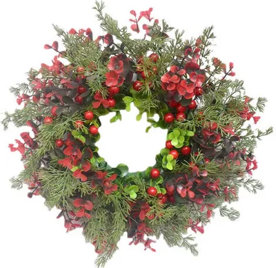 Obrázok produktu pre Vianočný veniec dekorácia eukalyptus listy 30cm bobule okno veniec vianočný strom simulácia ornament dvere visí eukalyptus veniec