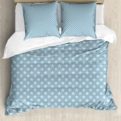 Produktbild von ABAKUHAUS Gedeckte Farben Bettbezug Set für Einzelbetten, Einfache gestreifte Sterne, Milbensicher Allergiker geeignet mit Kissenbezug, 155 cm x 220 cm - 80 x 80 cm, Sky Blue Kadett-Blau