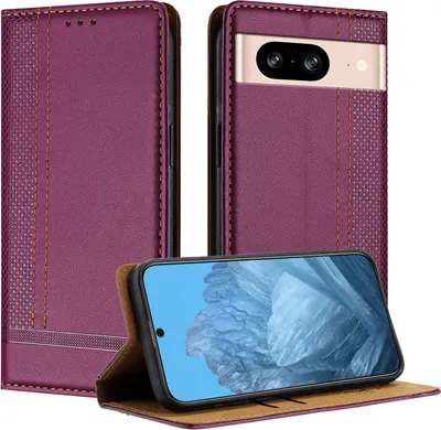 Obrázek produktu pro Pouzdro pro Google Pixel 8 kožené flipové pouzdro s funkcí stojánku Fialová